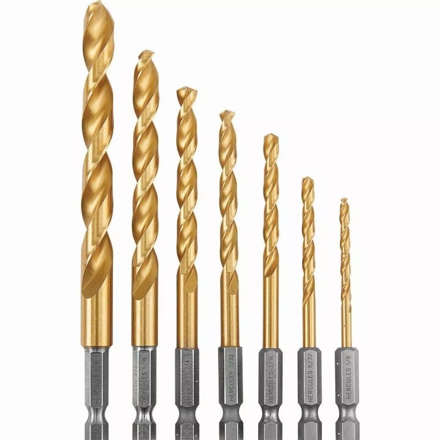 Power Tools Hercules | Hercules Impact Rated Hex Shank Titanium Drill Bit Set, 7 Piece