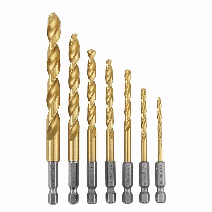 Power Tools Hercules | Hercules Impact Rated Hex Shank Titanium Drill Bit Set, 7 Piece