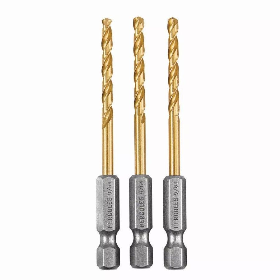 Power Tools Hercules | Hercules 9/64 In. Impact Rated Hex Shank Titanium Drill Bit Set, 3 Piece