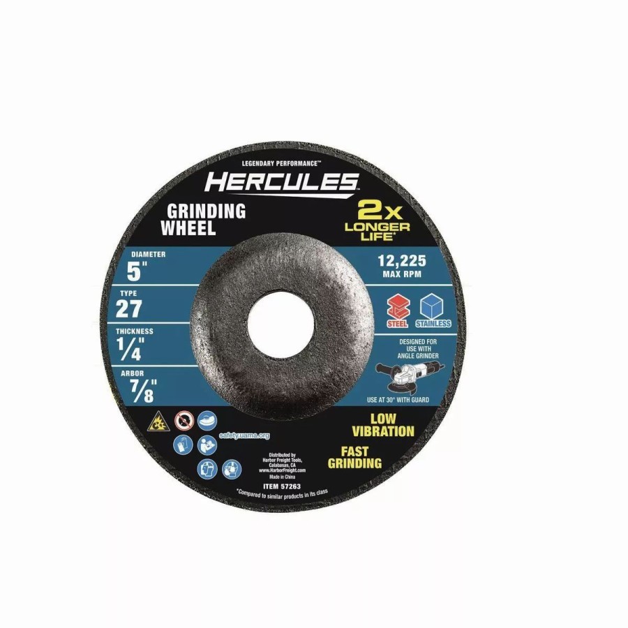 Power Tools Hercules | Hercules 5 In. X 1/4 In. X 7/8 In. Type 27 Metal Grinding Wheel