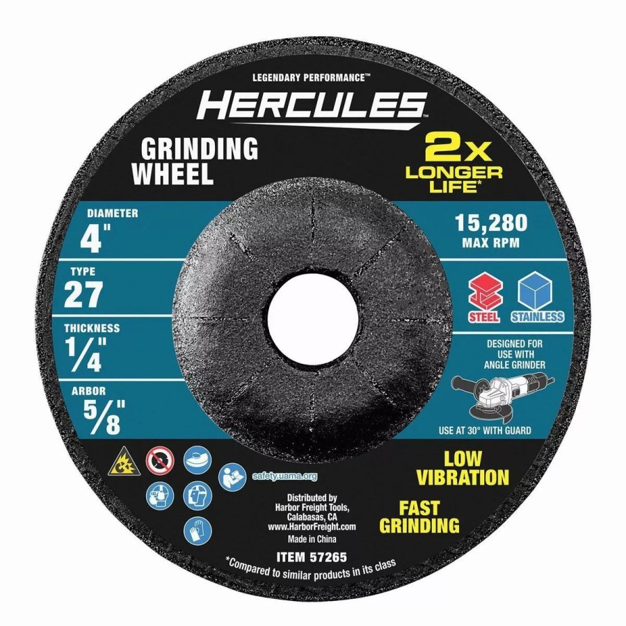 Power Tools Hercules | Hercules 4 In. X 1/4 In. X 5/8 In. Type 27 Metal Grinding Wheel