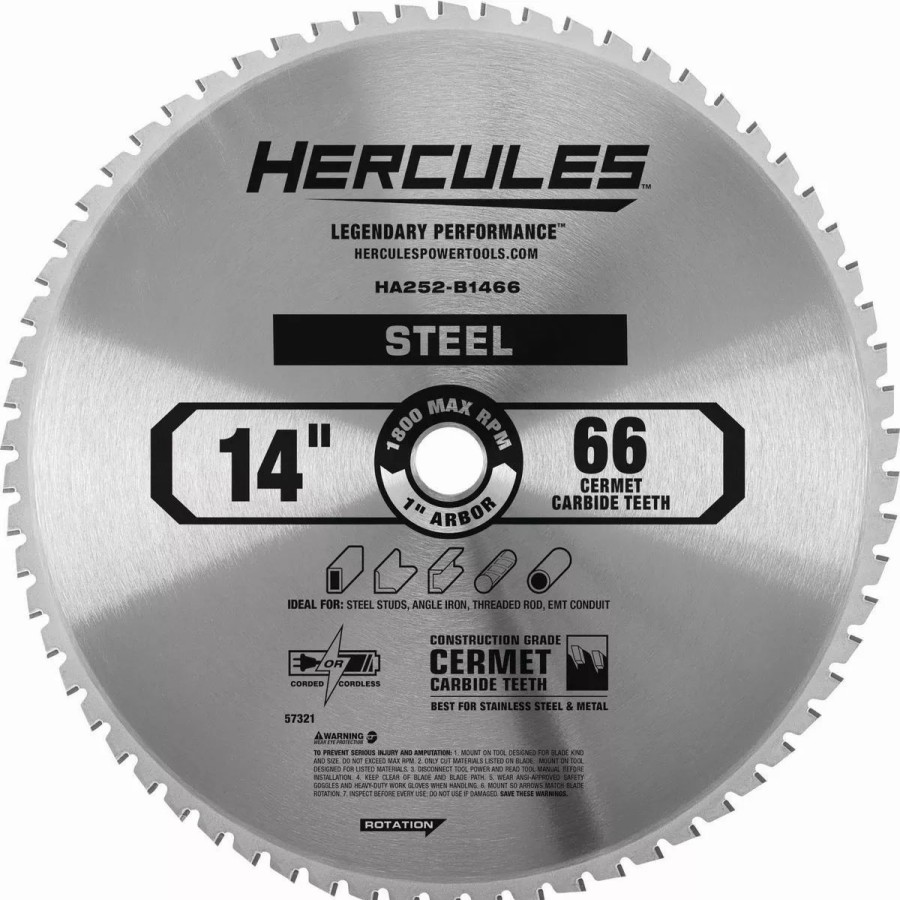 Power Tools Hercules | Hercules 14 In., 66T Cermet Carbide Circular Saw Blade For Metal Cutting Saws With 1 In. Arbor