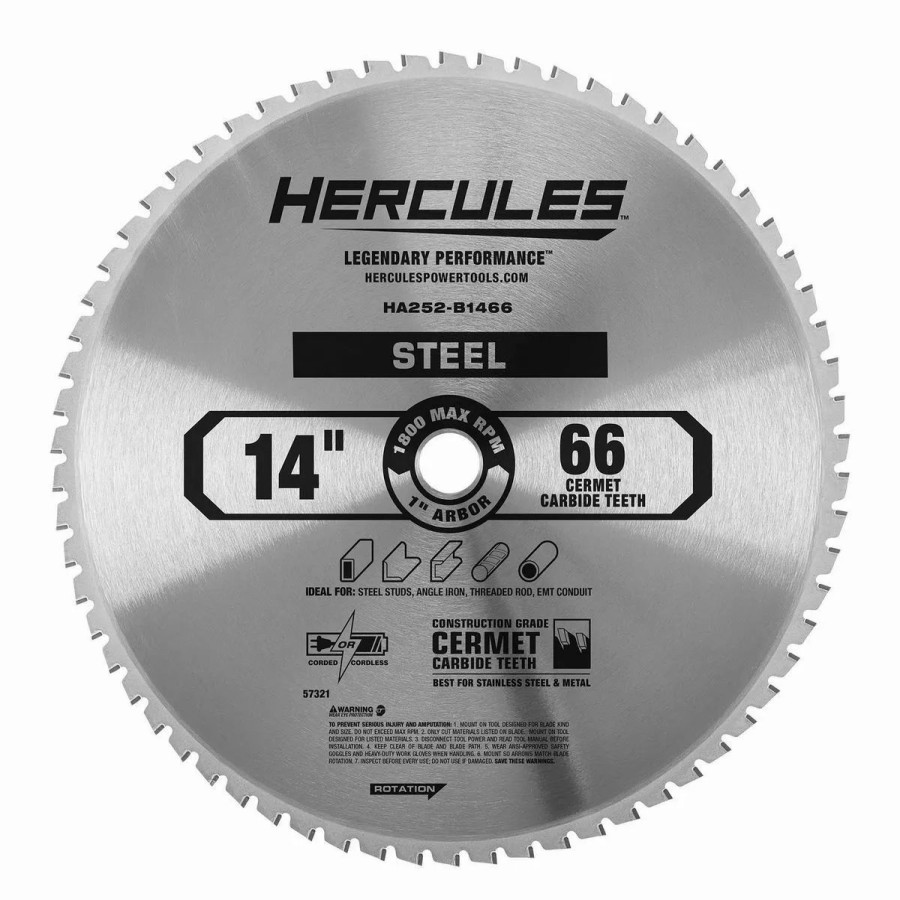 Power Tools Hercules | Hercules 14 In., 66T Cermet Carbide Circular Saw Blade For Metal Cutting Saws With 1 In. Arbor