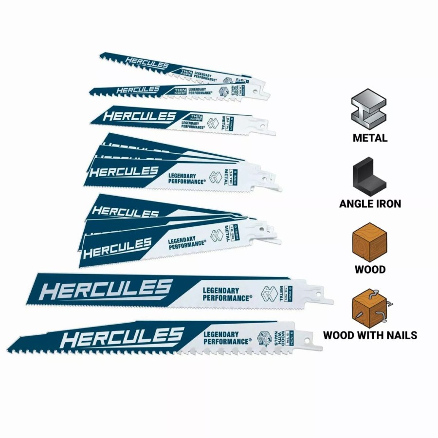 Power Tools Hercules | Hercules Demo And Thin Kerf Reciprocating Saw Blade Set, 12 Pc.