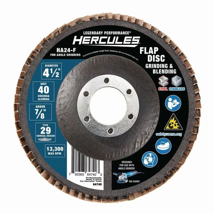 Power Tools Hercules | Hercules 4-1/2 In. 40 Grit Zirconia Type 29 Flap Disc