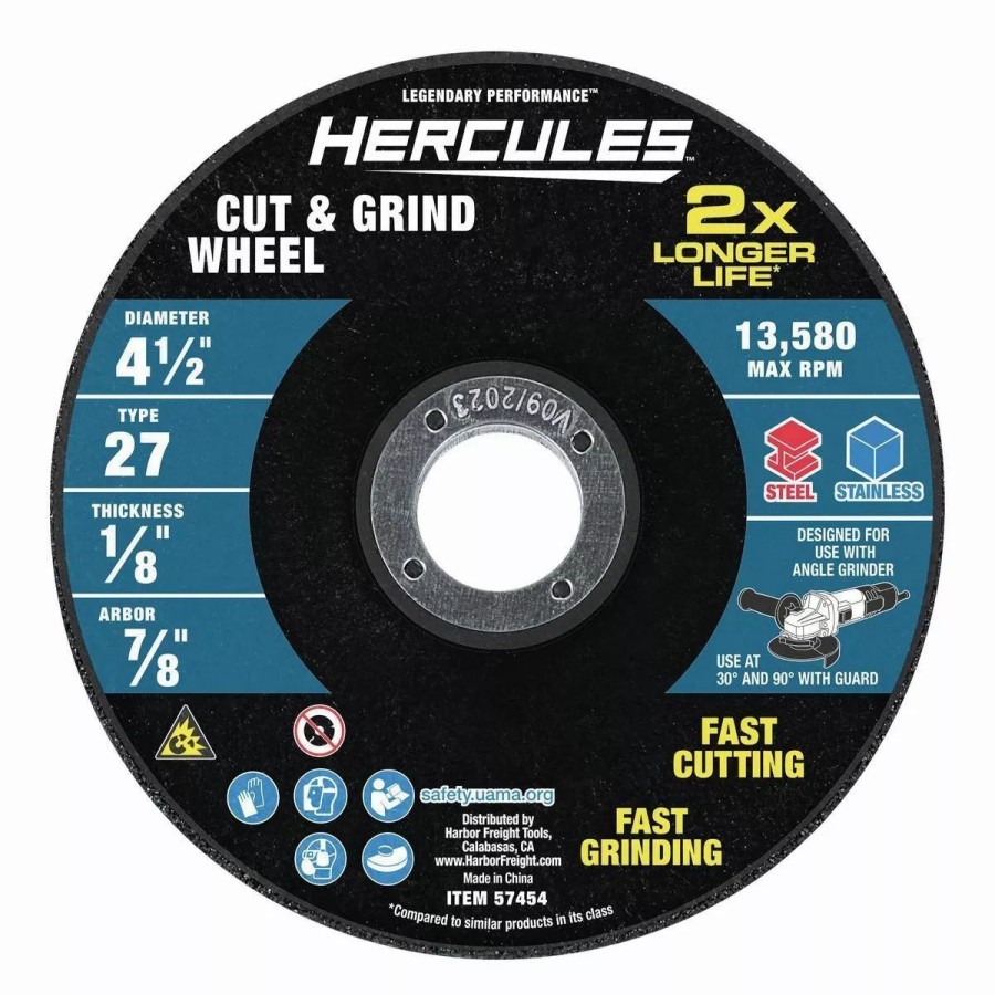 Power Tools Hercules | Hercules 4-1/2 In. X 1/8 In. X 7/8 In. Type 27 Cut And Grind Wheel