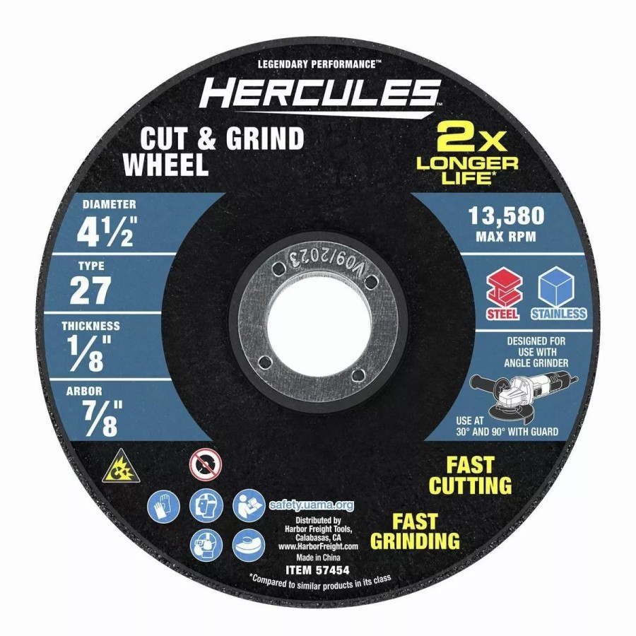 Power Tools Hercules | Hercules 4-1/2 In. X 1/8 In. X 7/8 In. Type 27 Cut And Grind Wheel