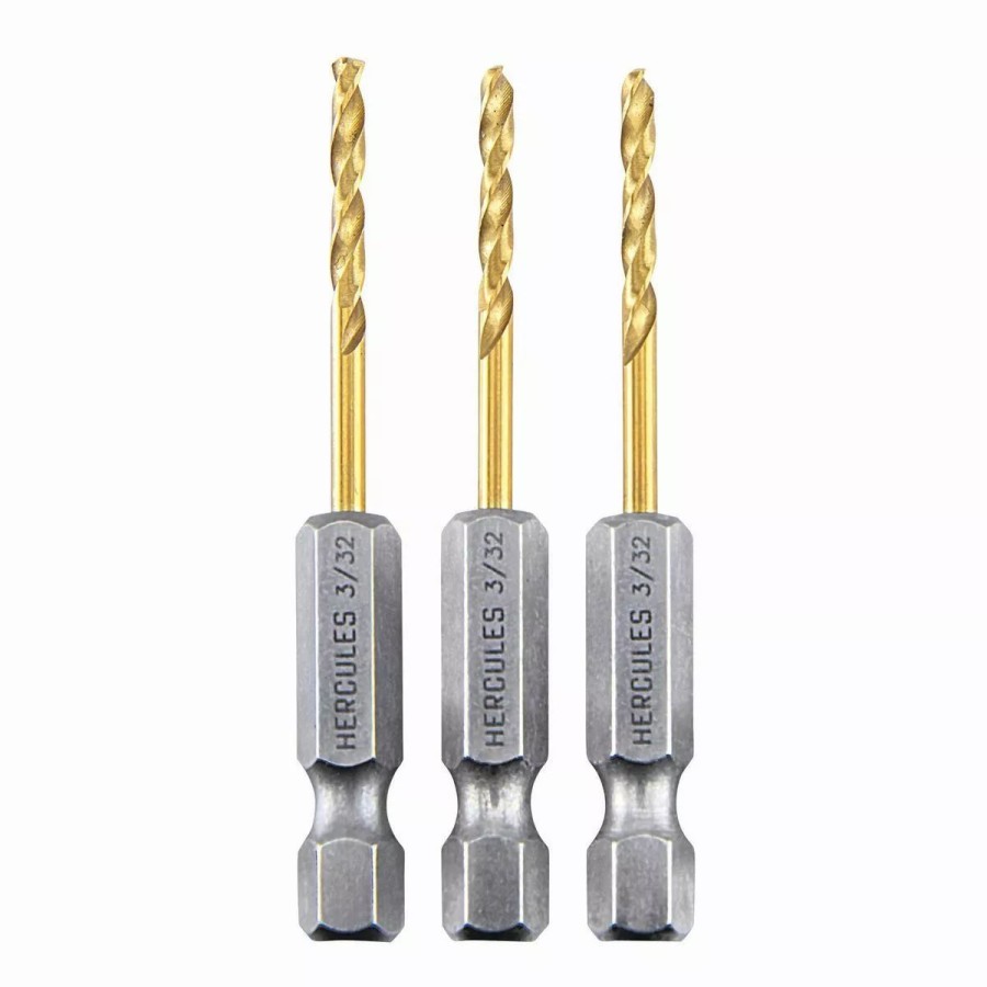 Power Tools Hercules | Hercules 3/32 In. Impact Rated Hex Shank Titanium Drill Bit Set, 3 Piece