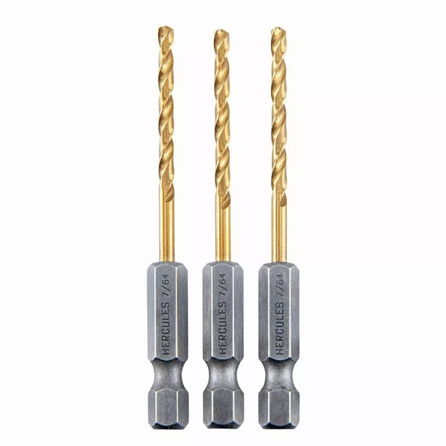 Power Tools Hercules | Hercules 7/64 In. Impact Rated Hex Shank Titanium Drill Bit Set, 3 Piece