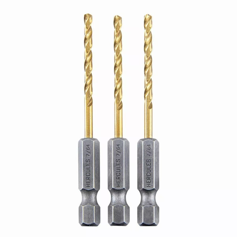 Power Tools Hercules | Hercules 7/64 In. Impact Rated Hex Shank Titanium Drill Bit Set, 3 Piece