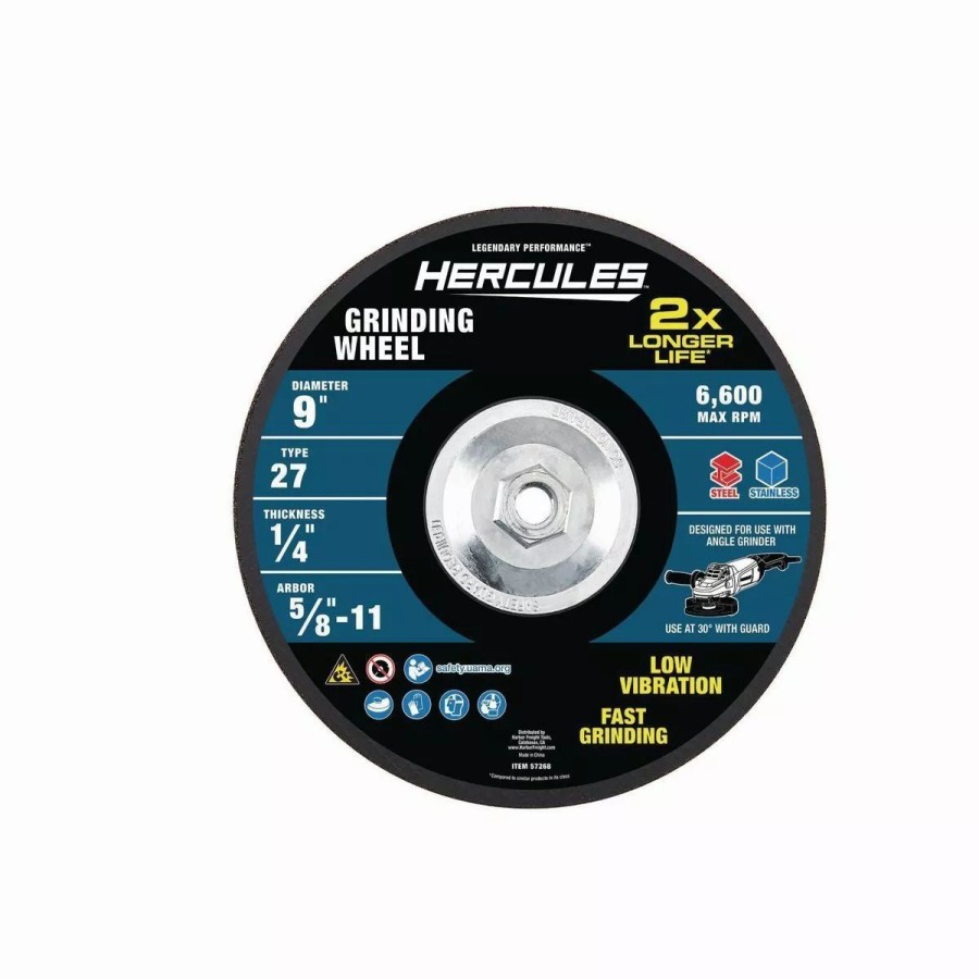 Power Tools Hercules | Hercules 9 In. X 1/4 In. X 5/8-11 In. Type 27 Metal Grinding Wheel