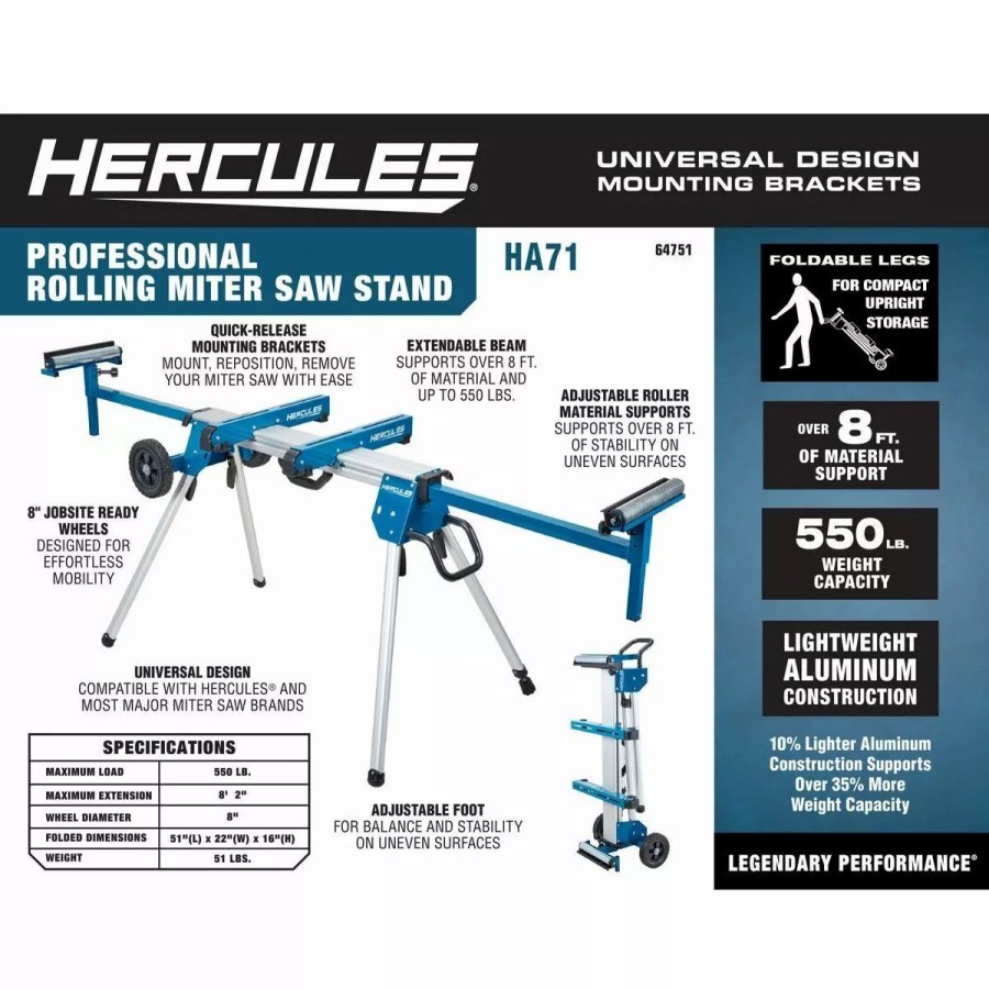 Power Tools Hercules | Hercules 550 Lb. Universal Aluminum Mobile Folding Miter Saw Stand