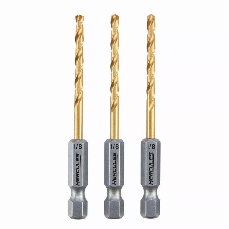 Power Tools Hercules | Hercules 1/8 In. Impact Rated Hex Shank Titanium Drill Bit Set, 3 Piece