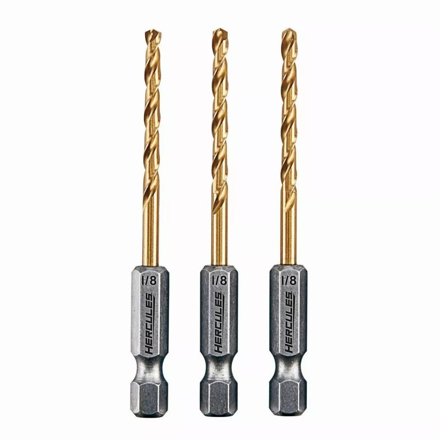 Power Tools Hercules | Hercules 1/8 In. Impact Rated Hex Shank Titanium Drill Bit Set, 3 Piece