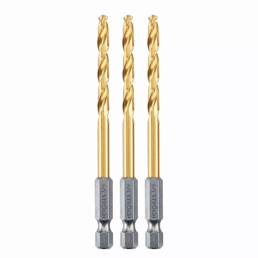 Power Tools Hercules | Hercules 3/16 In. Impact Rated Hex Shank Titanium Drill Bit Set, 3 Piece