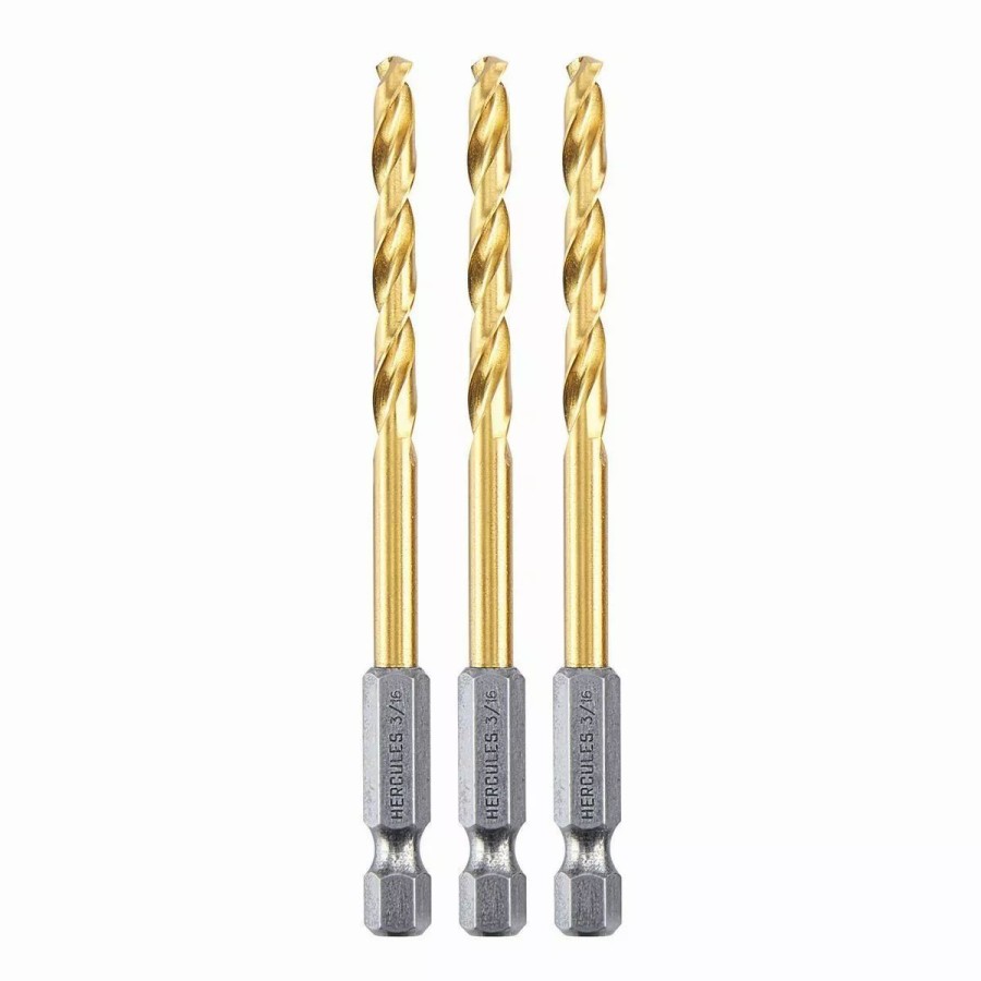 Power Tools Hercules | Hercules 3/16 In. Impact Rated Hex Shank Titanium Drill Bit Set, 3 Piece