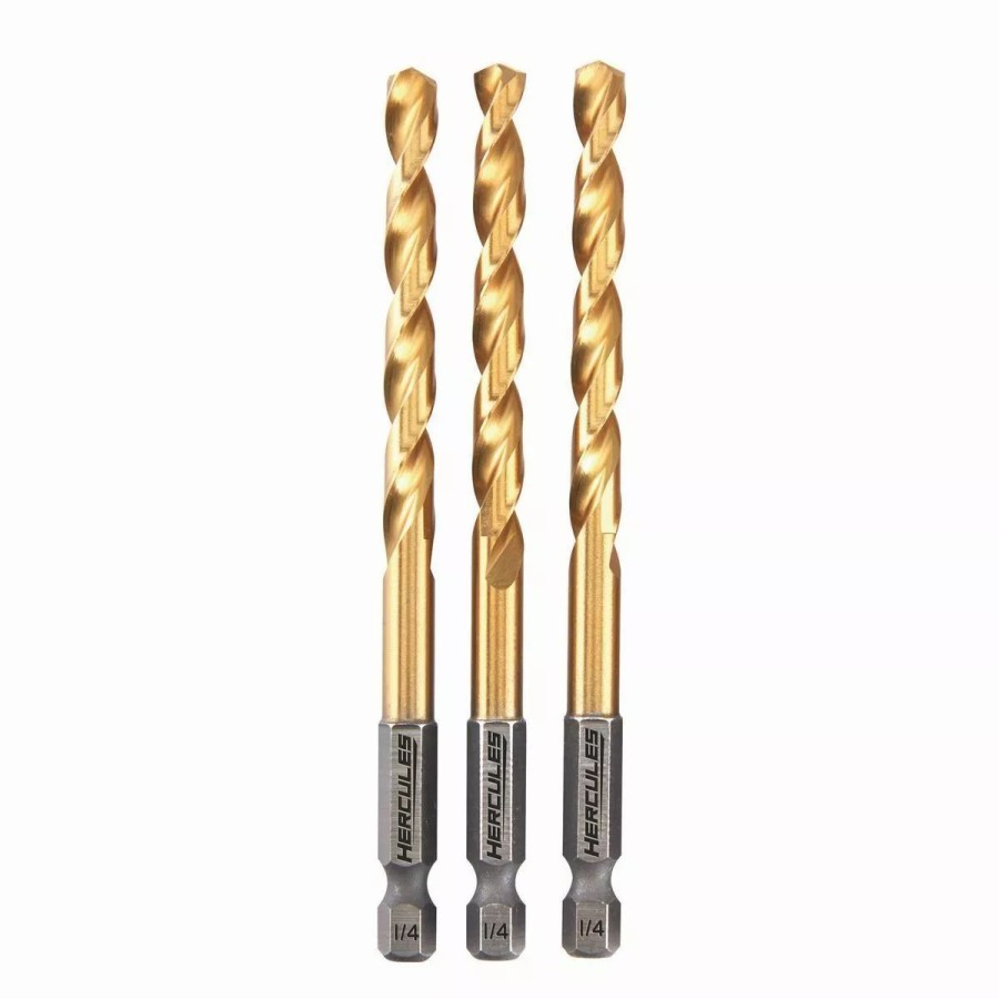 Power Tools Hercules | Hercules 1/4 In. Impact Rated Hex Shank Titanium Drill Bit Set, 3 Piece