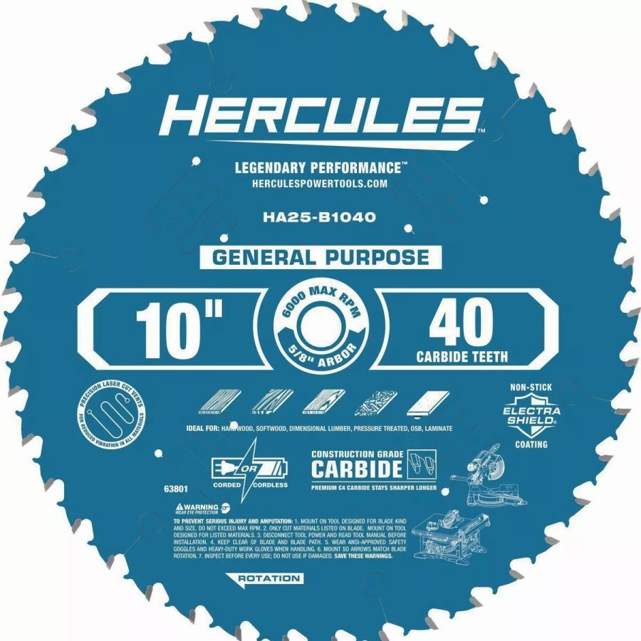 Power Tools Hercules | Hercules 10 In., 40T General Purpose Miter And Table Saw Blade