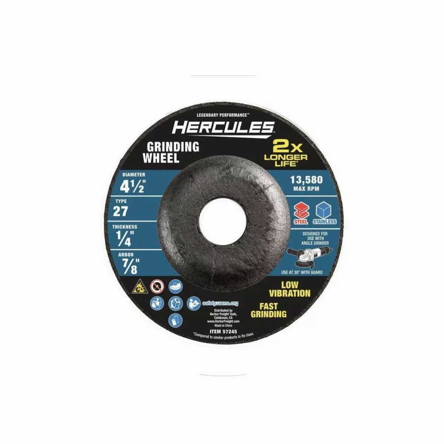 Power Tools Hercules | Hercules 4-1/2 In. X 1/4 In. X 7/8 In. Type 27 Metal Grinding Wheel