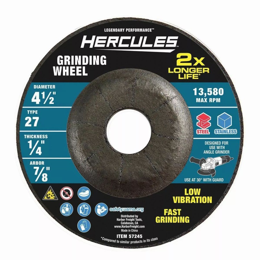 Power Tools Hercules | Hercules 4-1/2 In. X 1/4 In. X 7/8 In. Type 27 Metal Grinding Wheel