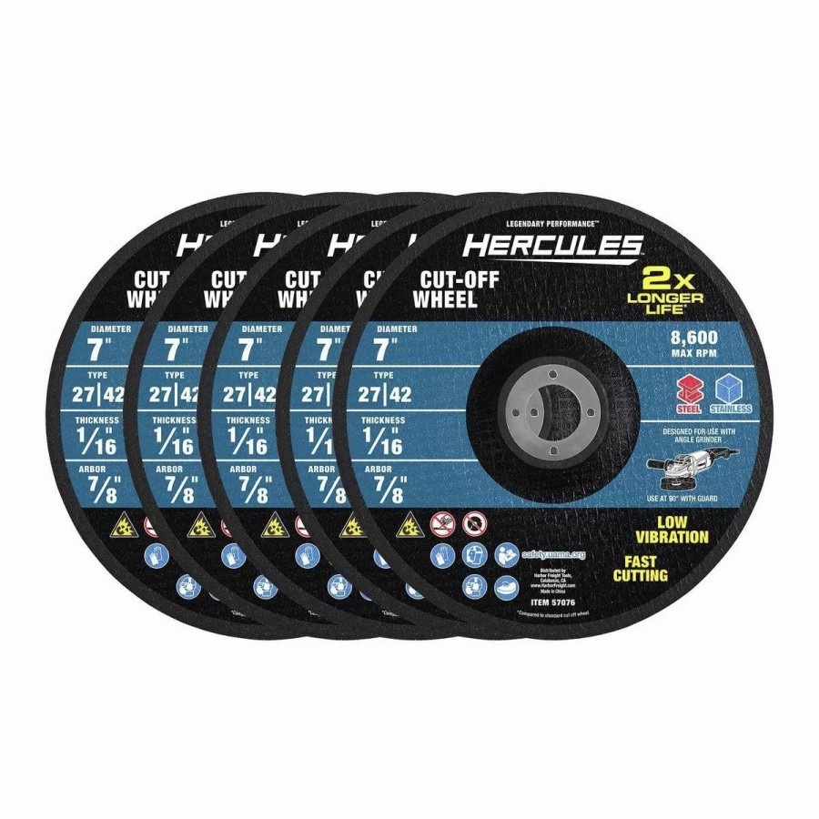 Power Tools Hercules | Hercules 7 In. X 1/16 In. X 7/8 In. Type 27/42 Metal Cut-Off Wheel 5 Pk.